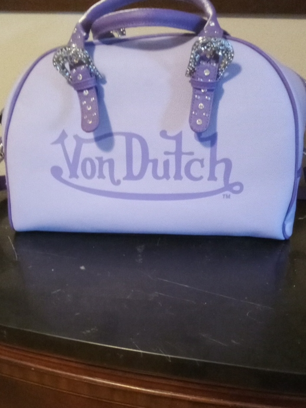 Von Dutch Travel Bag Purple And Silver Plated Hardwear.